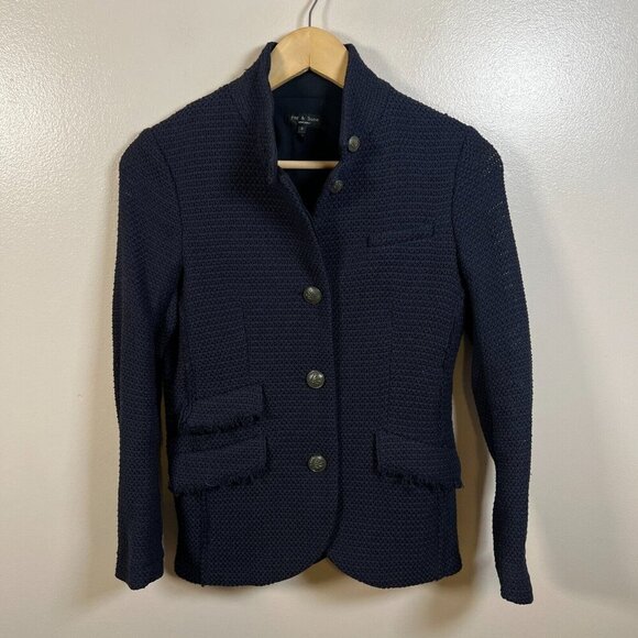 Rag and Bone Slade Tweed Blazer Womens Size 4 Navy Blue Work Career Professional - Picture 1 of 12
